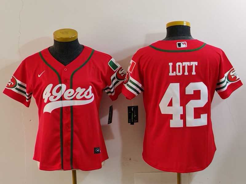 Women%27s San Francisco 49ers #42 Ronnie Lott Red Mexico Cool Base Stitched Baseball Jersey